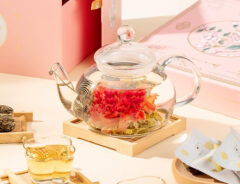 『工芸茶10種類とガラスティーポット詰合せ 優雅セット』の画像