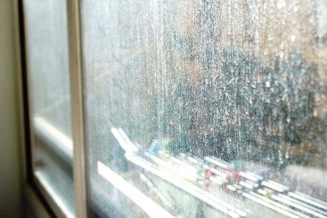雨と砂ぼこりでドロドロに汚れた窓