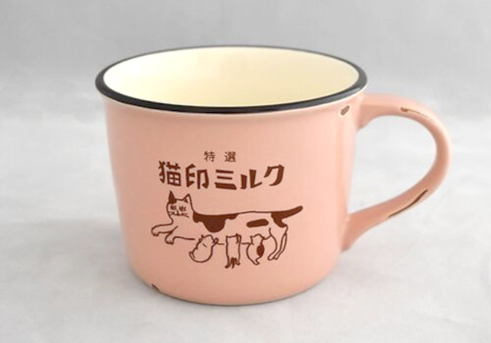 『猫印ミルク　ホーロー風マグカップ　ピンク』の写真