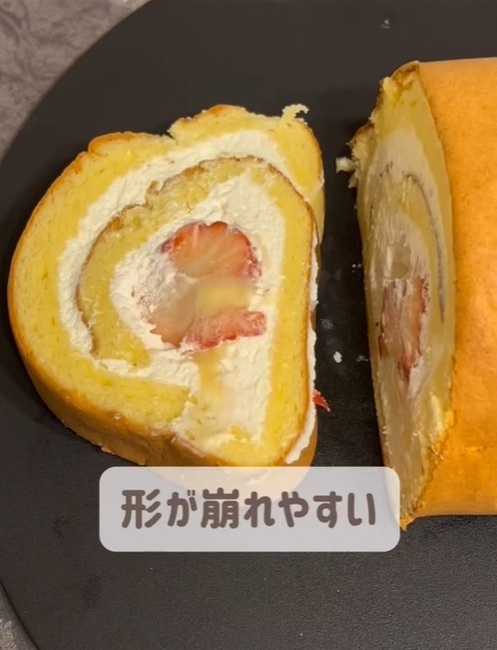 ロールケーキの断面がガタガタになった様子