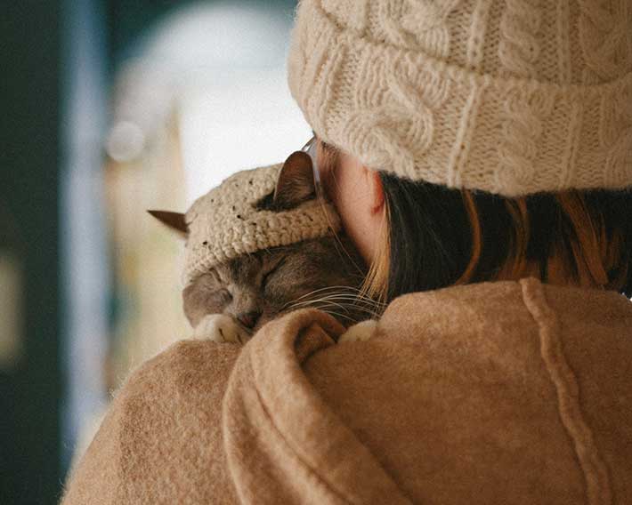 帽子をかぶった猫と飼い主