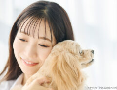 女性と犬の写真