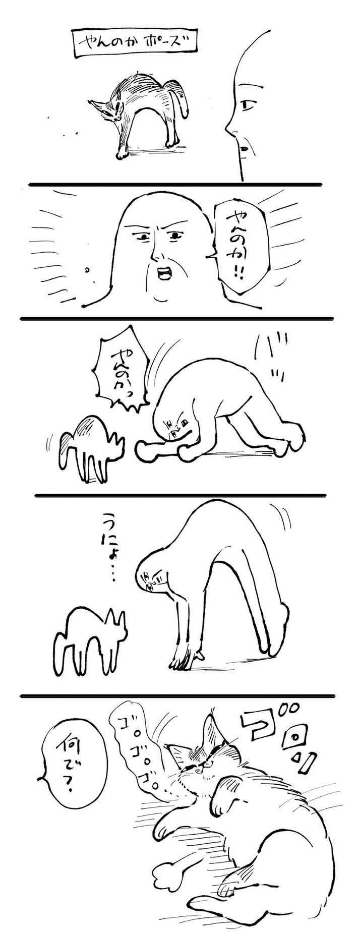 えんか（@madokaeennka）さんが投稿した、愛猫との『やんのか対決』を描いた漫画