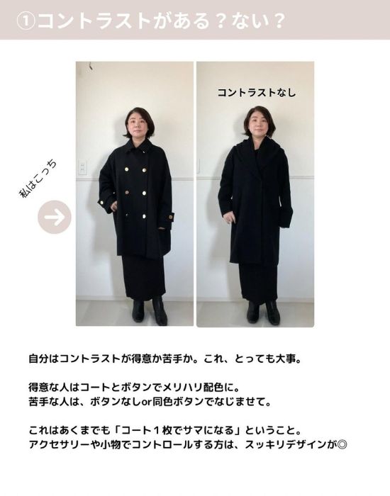 服装にコントラストがある場合とない場合を比較した画像