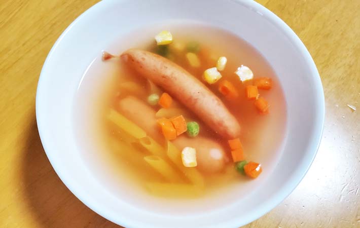 『５分で野菜スープパスタ』を作る写真