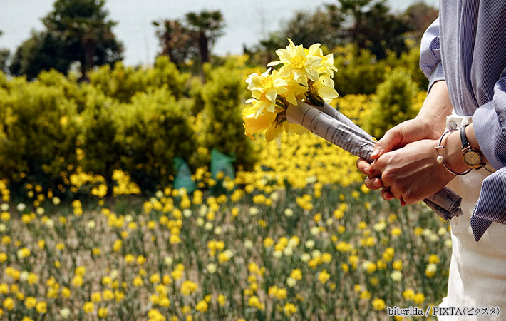 花を持つ人の写真