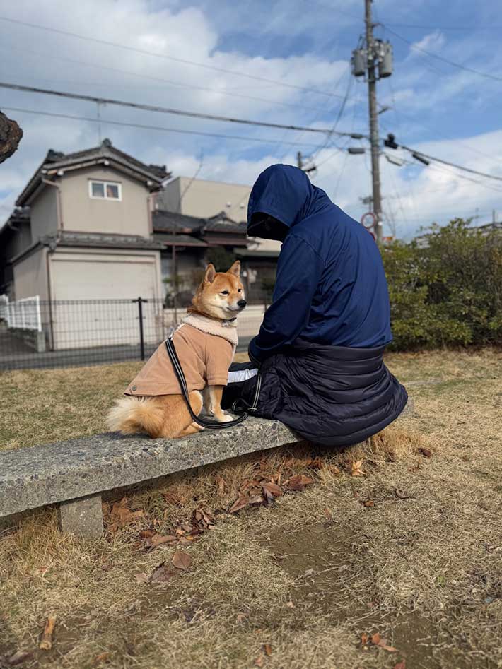 愛犬を連れて歩く飼い主