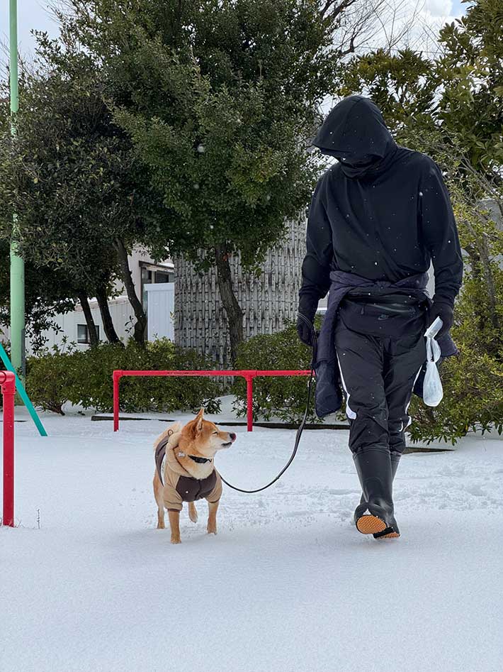 愛犬を連れて歩く飼い主