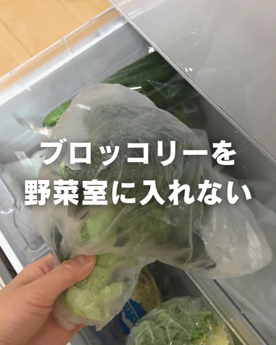 ビニール袋に入ったブロッコリーを手に持っている様子
