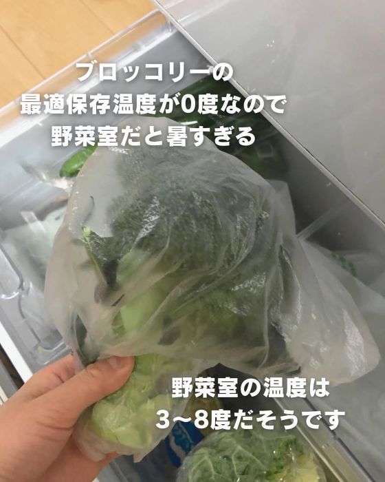 ビニール袋に入ったブロッコリーを手に持っている写真に文字入れをした画像