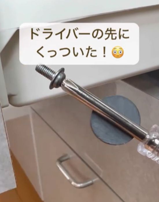 ドライバーの先端にネジがくっ付いた様子
