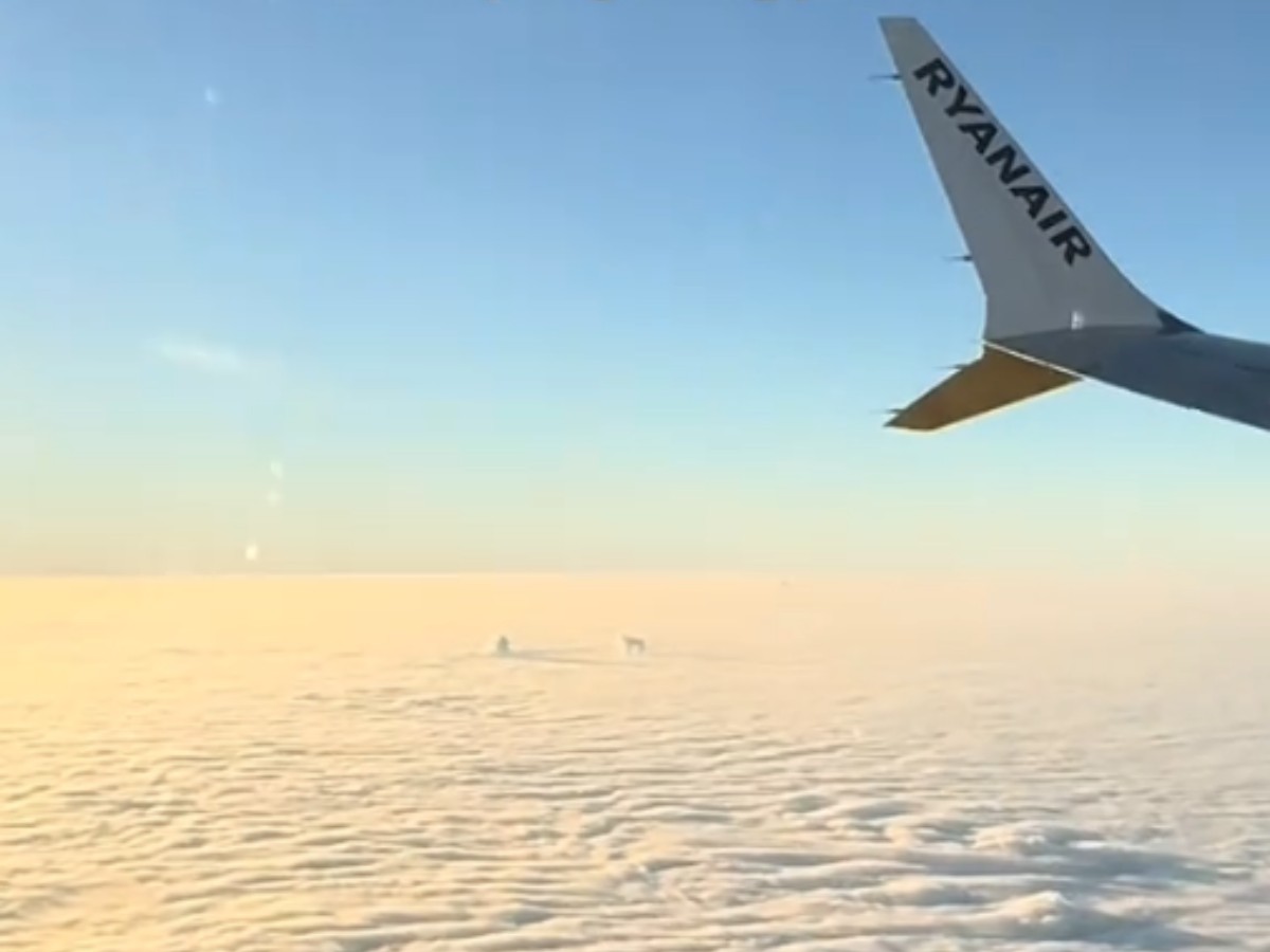 飛行機の窓から見た雲海の写真