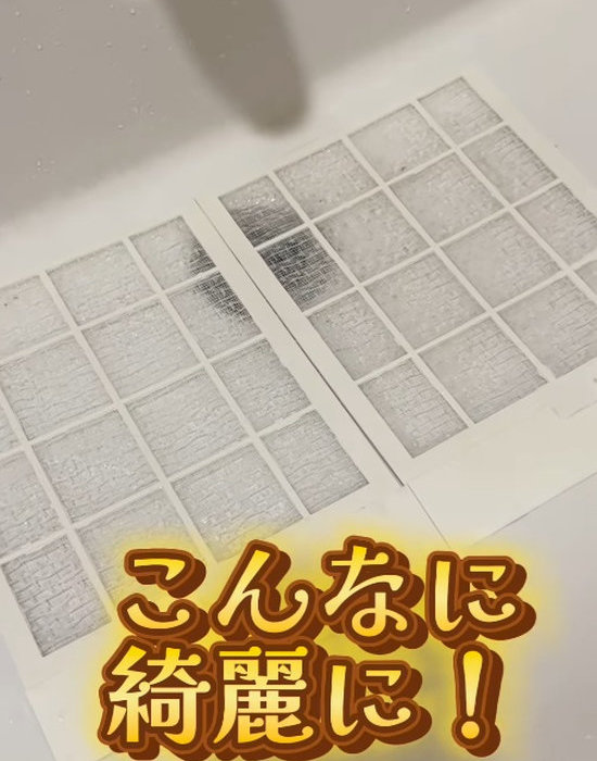 洗ってきれいな状態になったお風呂の換気扇のフィルター