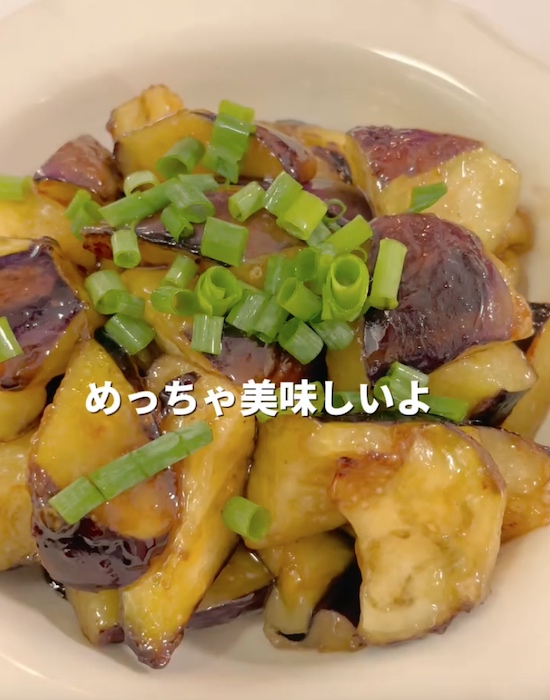 完成したナスの甘酢炒め