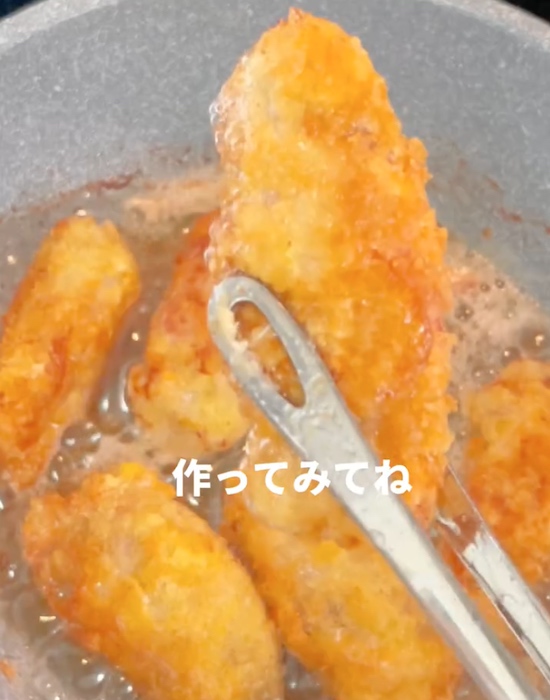完成したハムと豚薄切り肉のハムカツ