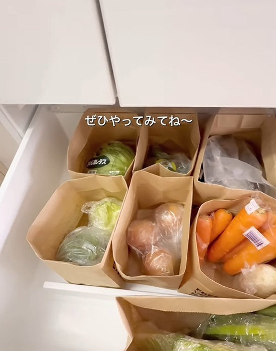 ガゼットバッグに入っている野菜室の野菜