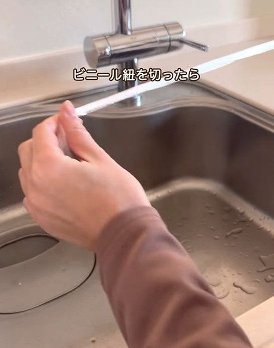 ビニール紐を手にしている様子