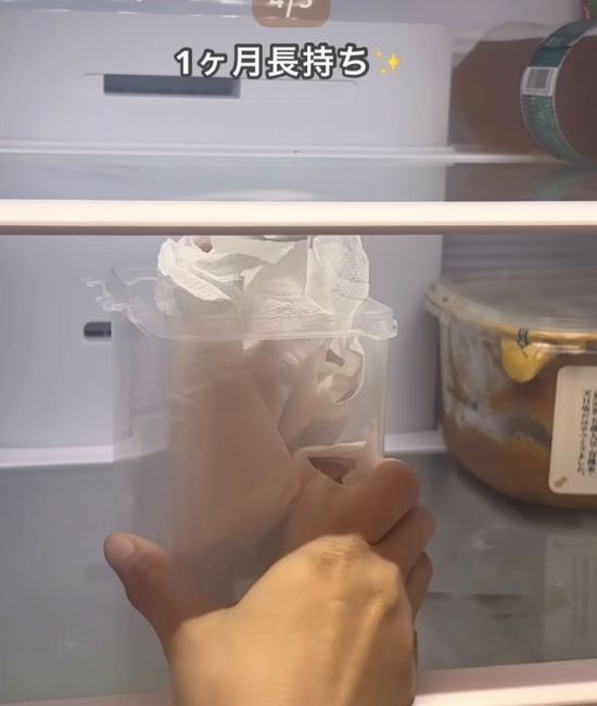 ニンジンを立てて保存する様子