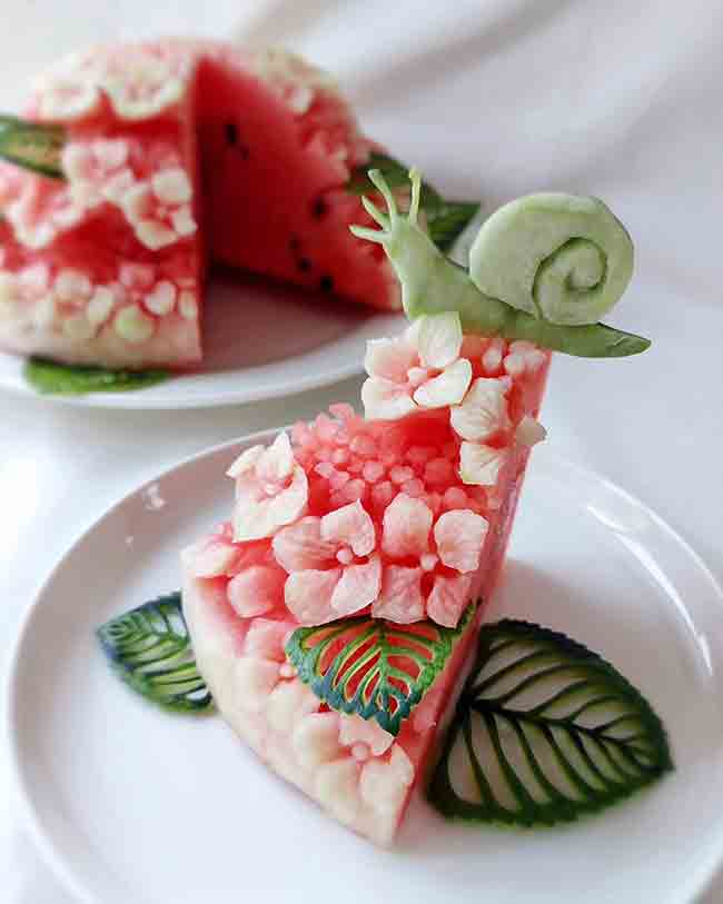 スイカで作った紫陽花ケーキ