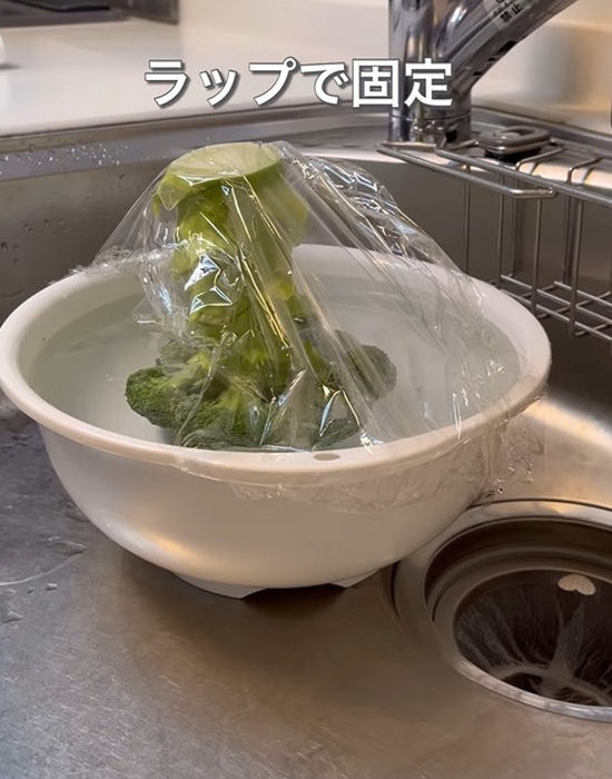ラップをかけて固定している様子