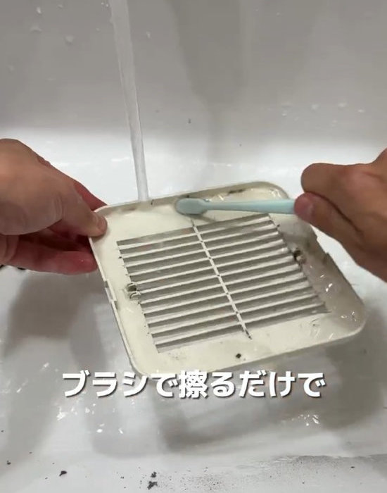 歯ブラシでこする様子