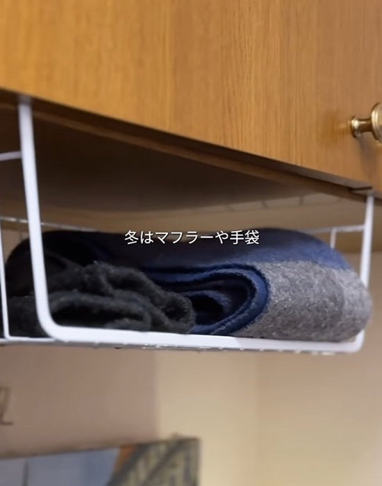 吊り下げワイヤーバスケットに入った小物