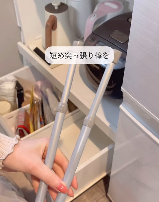 突っ張り棒を手にしている様子