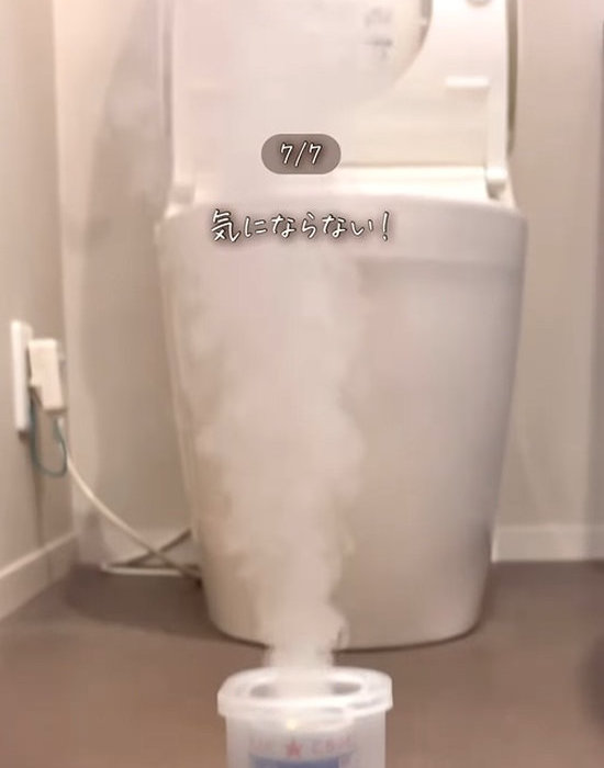 トイレに防カビくん煙剤を使う様子