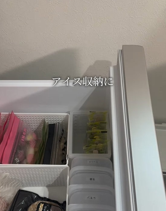 冷凍庫のボックスに収納したアイス