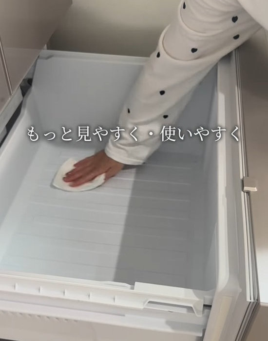 冷凍庫の中を掃除する様子