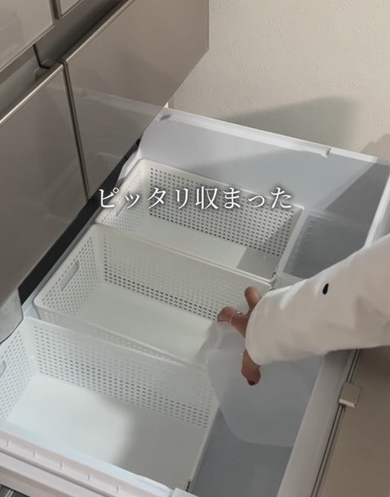 冷凍庫に抗菌パックを置く様子