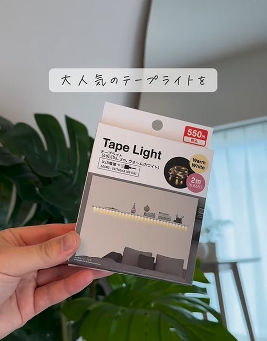 ダイソーのテープライトを手にしている様子