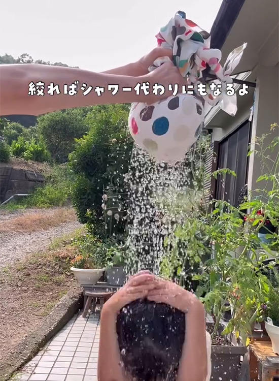 ほのママさんが紹介した、『もしもの時』に役立つ、大判風呂敷のさまざまな使い方