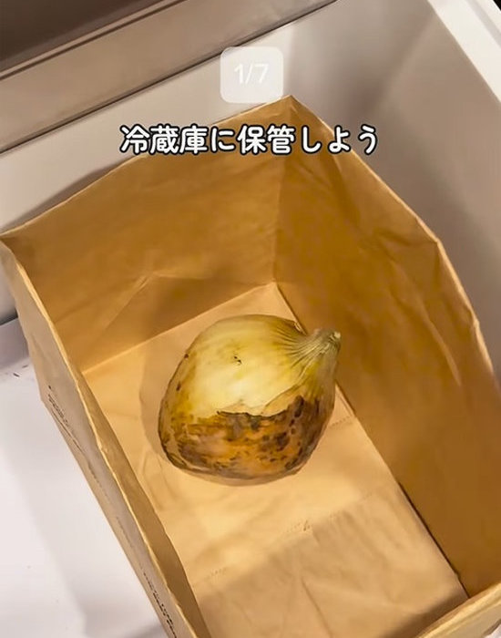 冷蔵庫に入れたタマネギ