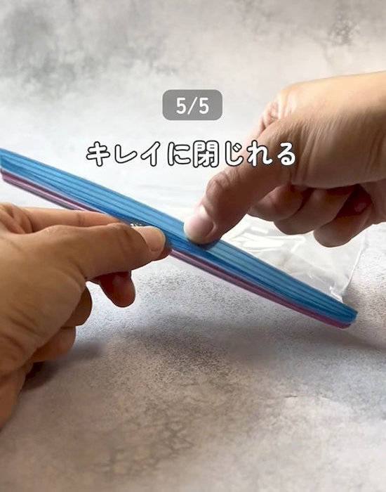 口が閉じた状態のフリーザーバッグ