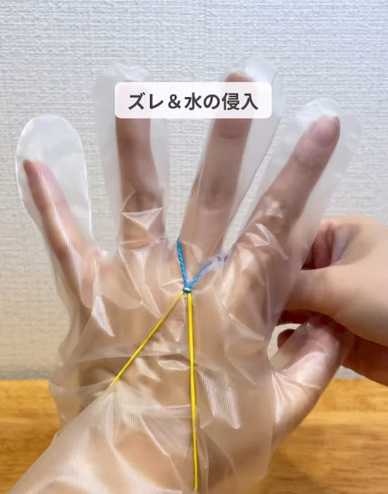 輪ゴムを指にかけている様子