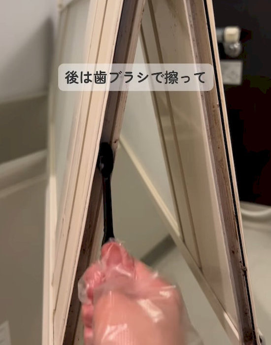歯ブラシで掃除をしている様子