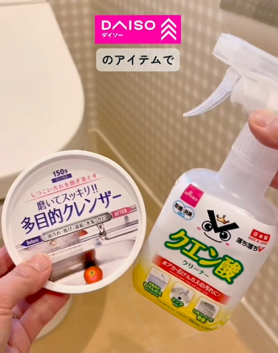 クエン酸と多目的クレンザーを手にしている様子