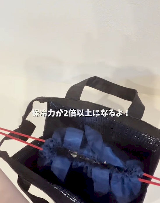 保冷バッグの中に保冷バッグを入れている様子
