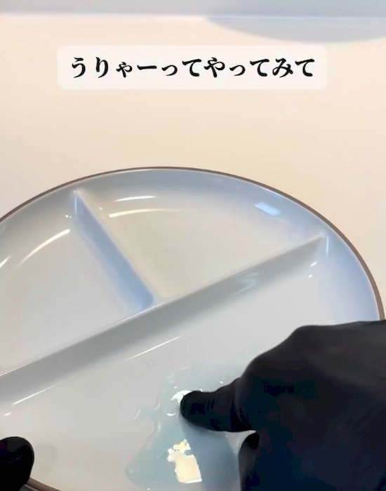 洗剤で食器を擦っている様子