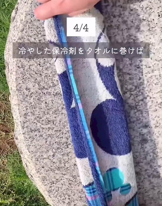 タオルに保冷剤を包んだ様子