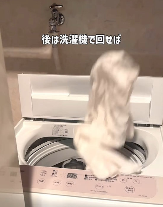 洗濯機に入れる様子