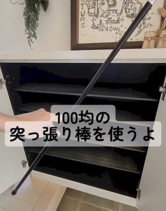 突っ張り棒を手にしている様子