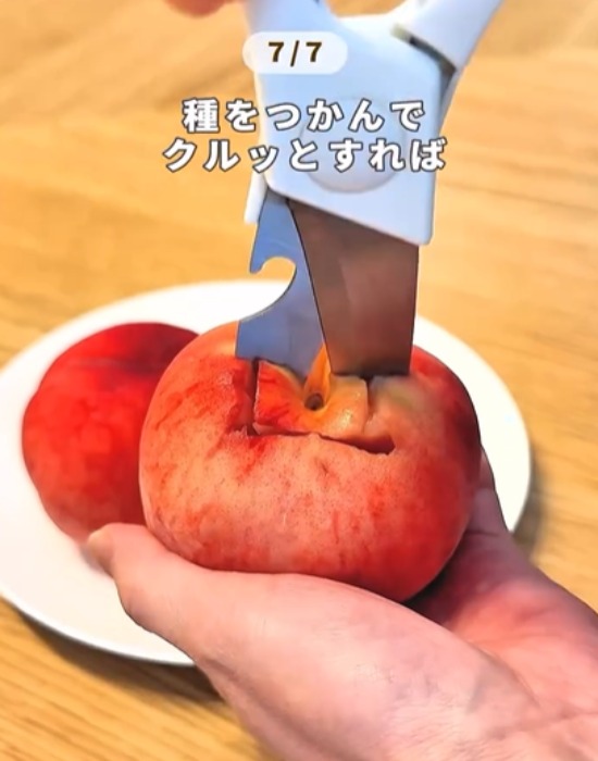 モモのタネをとる様子