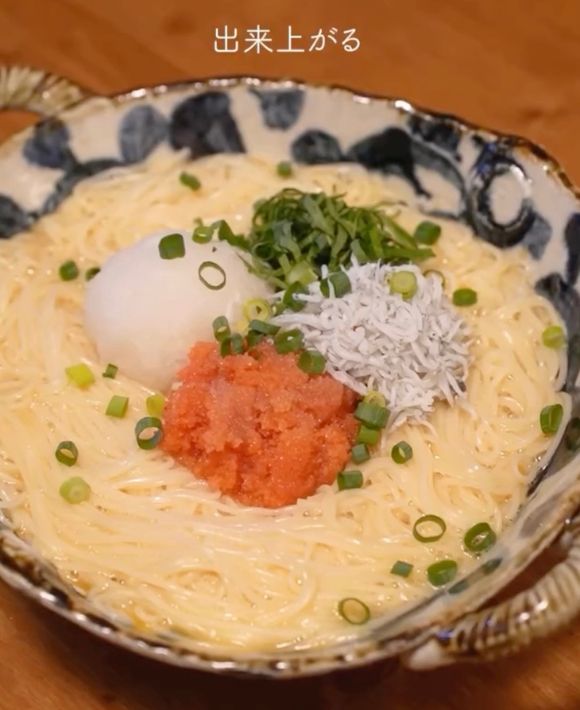 完成した『悶絶めんたいしらすおろしそうめん』の写真