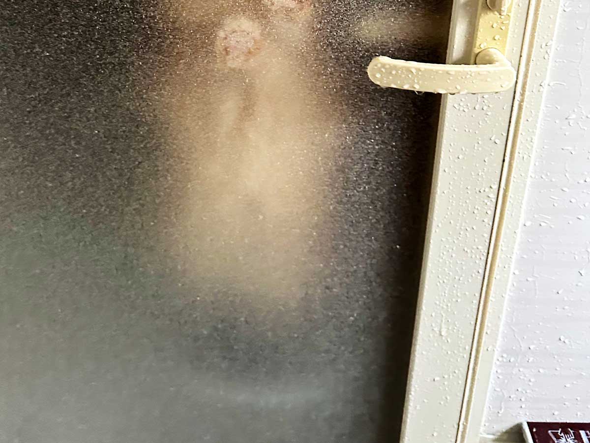窓に映る手の写真