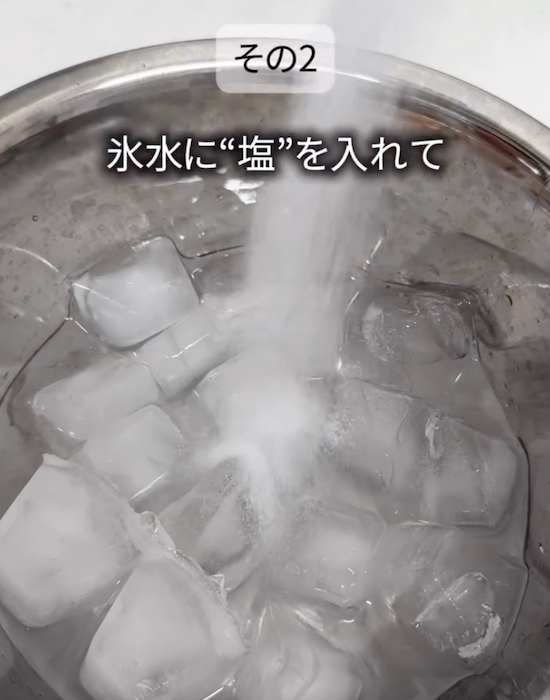 ボウルに氷水を入れた様子