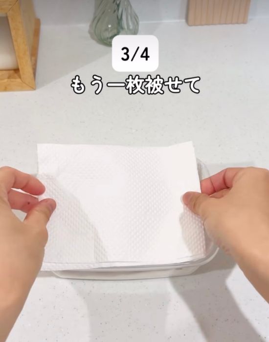 キッチンペーパーをかぶせて冷蔵庫へ