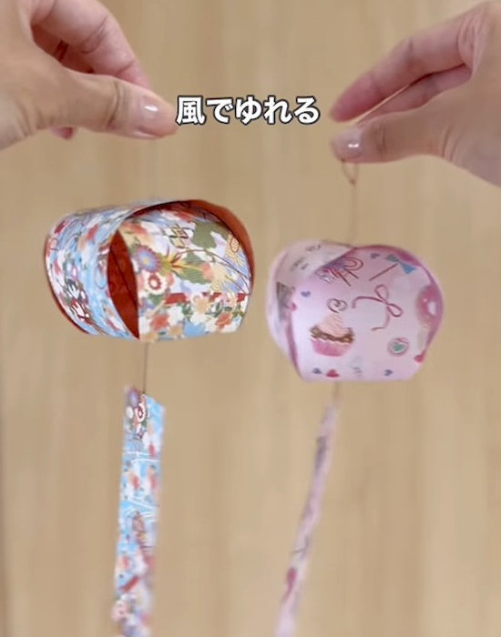 完成した折り紙の風鈴
