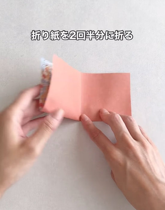 折り紙を半分に折る様子